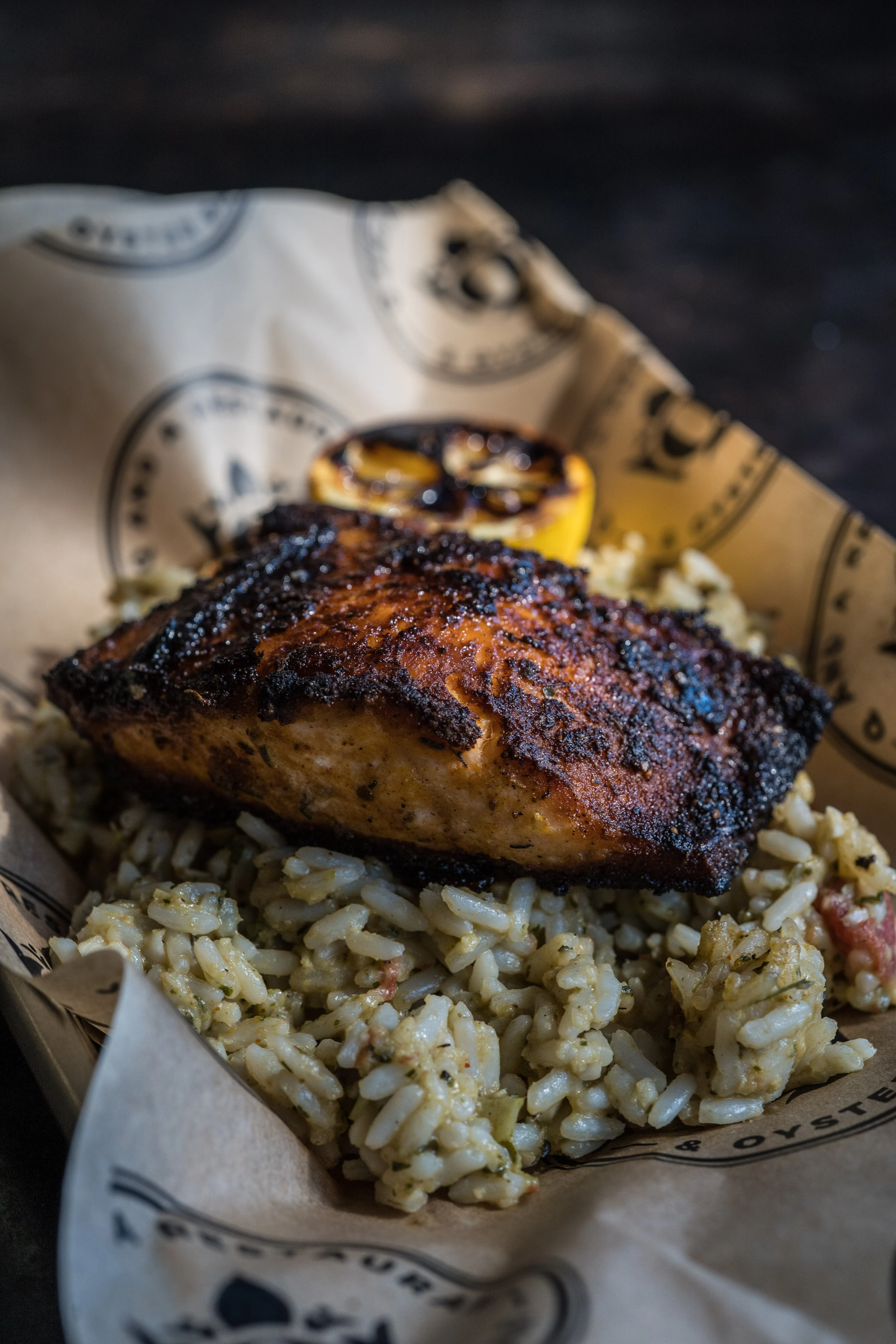 8oz salmon · herb rice · cajun butter
