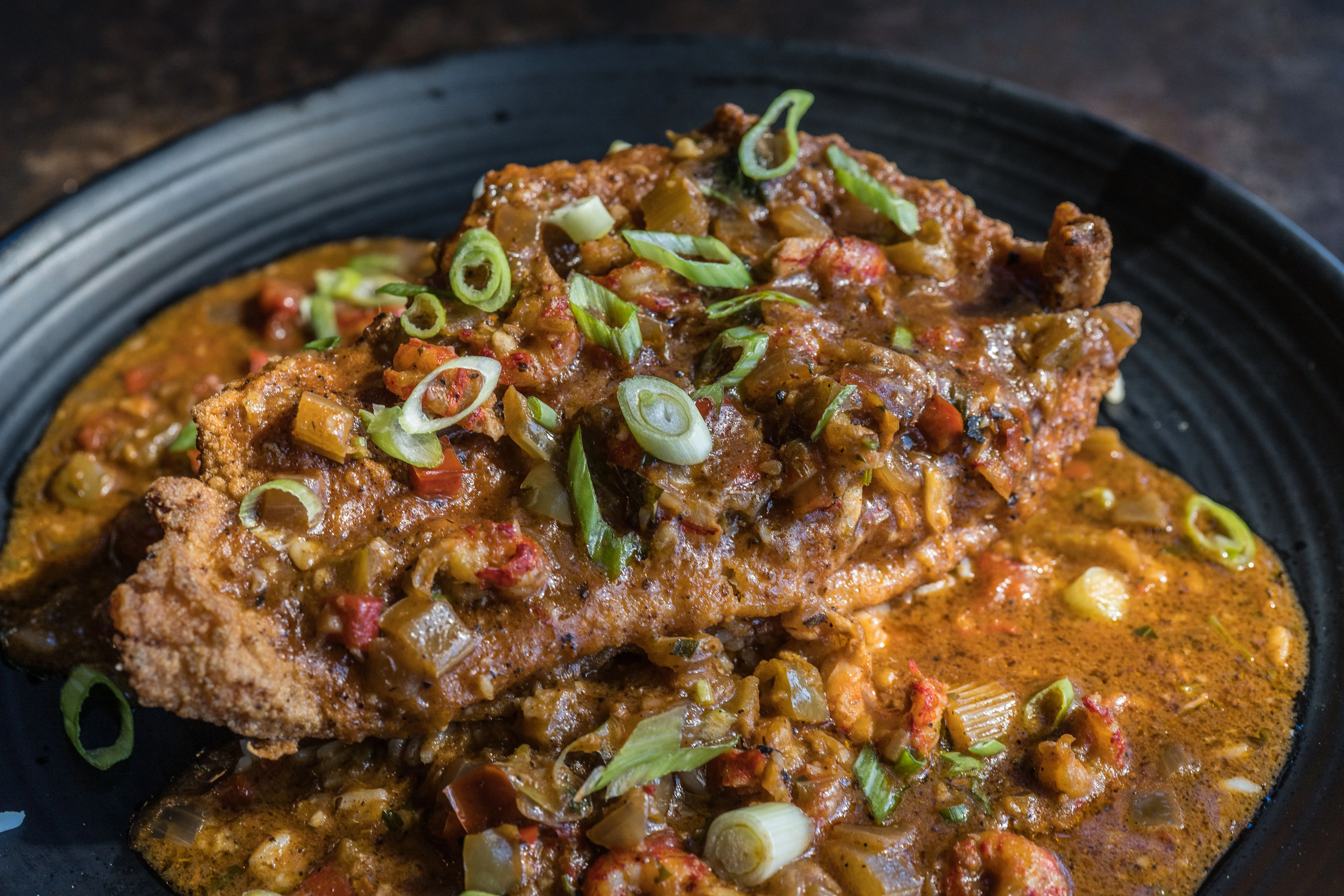 blackened or fried · crawfish etouffee · creole rice