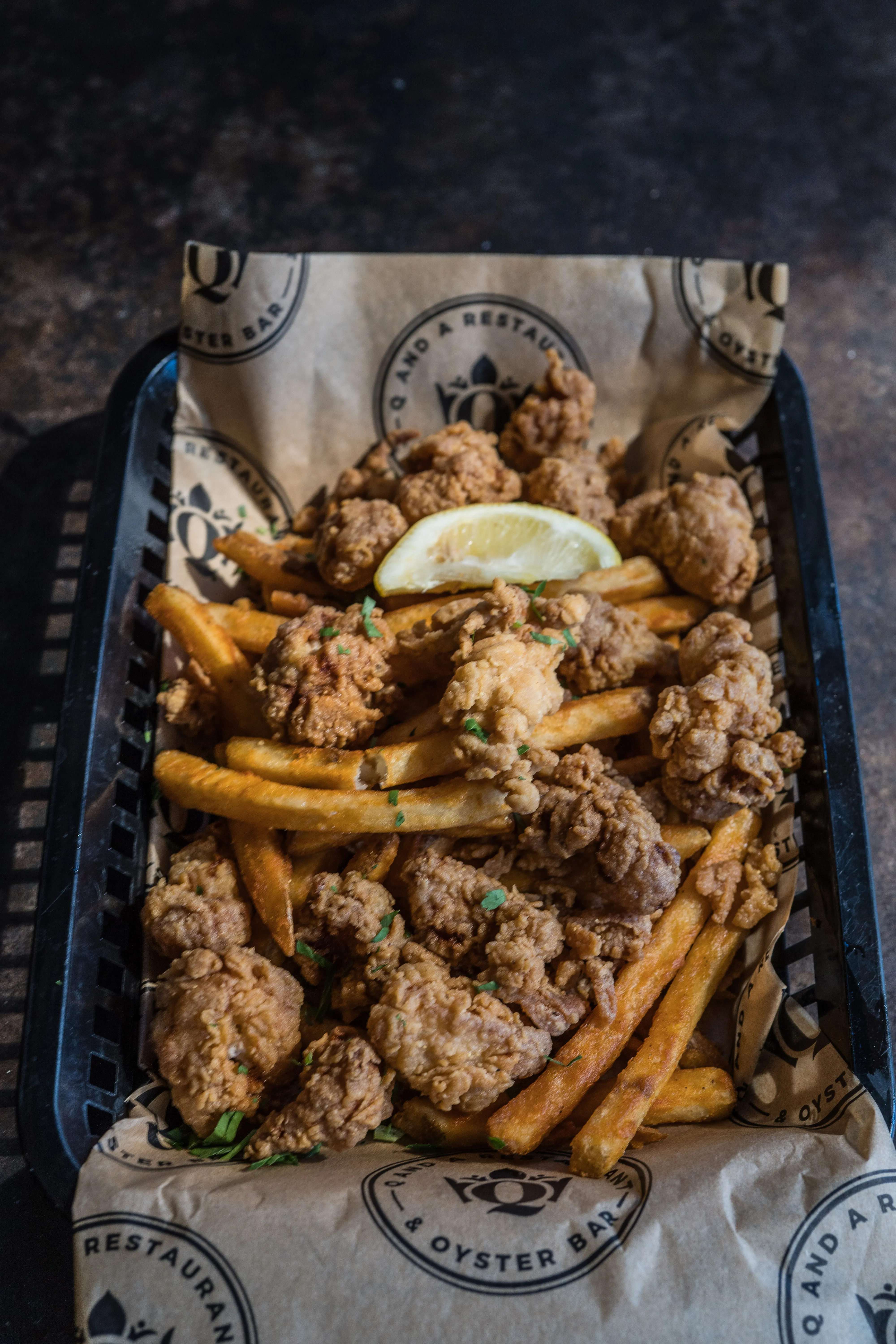 6oz fried alligator · cajun fries · honey mustard crystal sauce