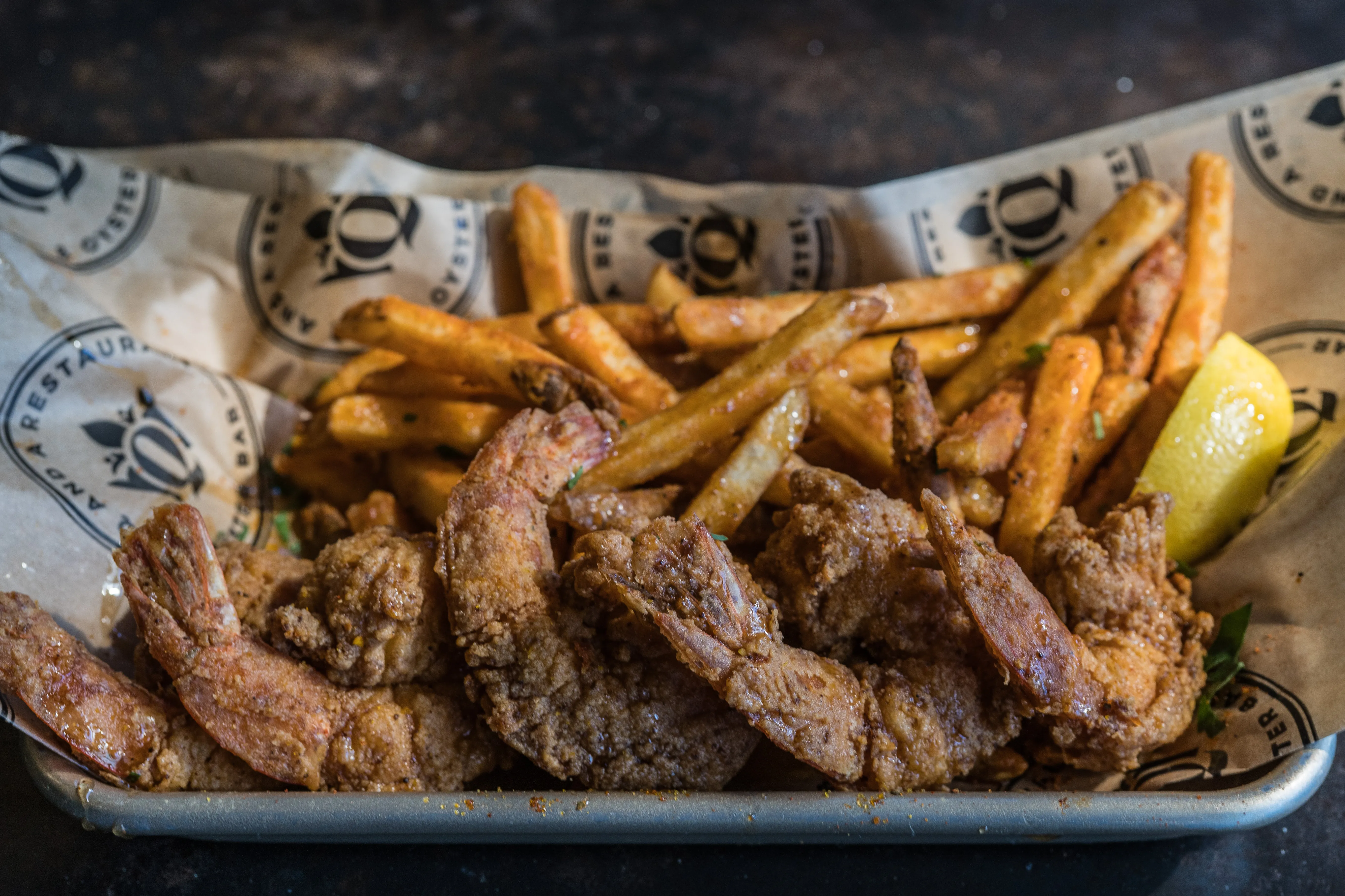 5 jumbo shrimp · cajun fries · hot honey · tartar
