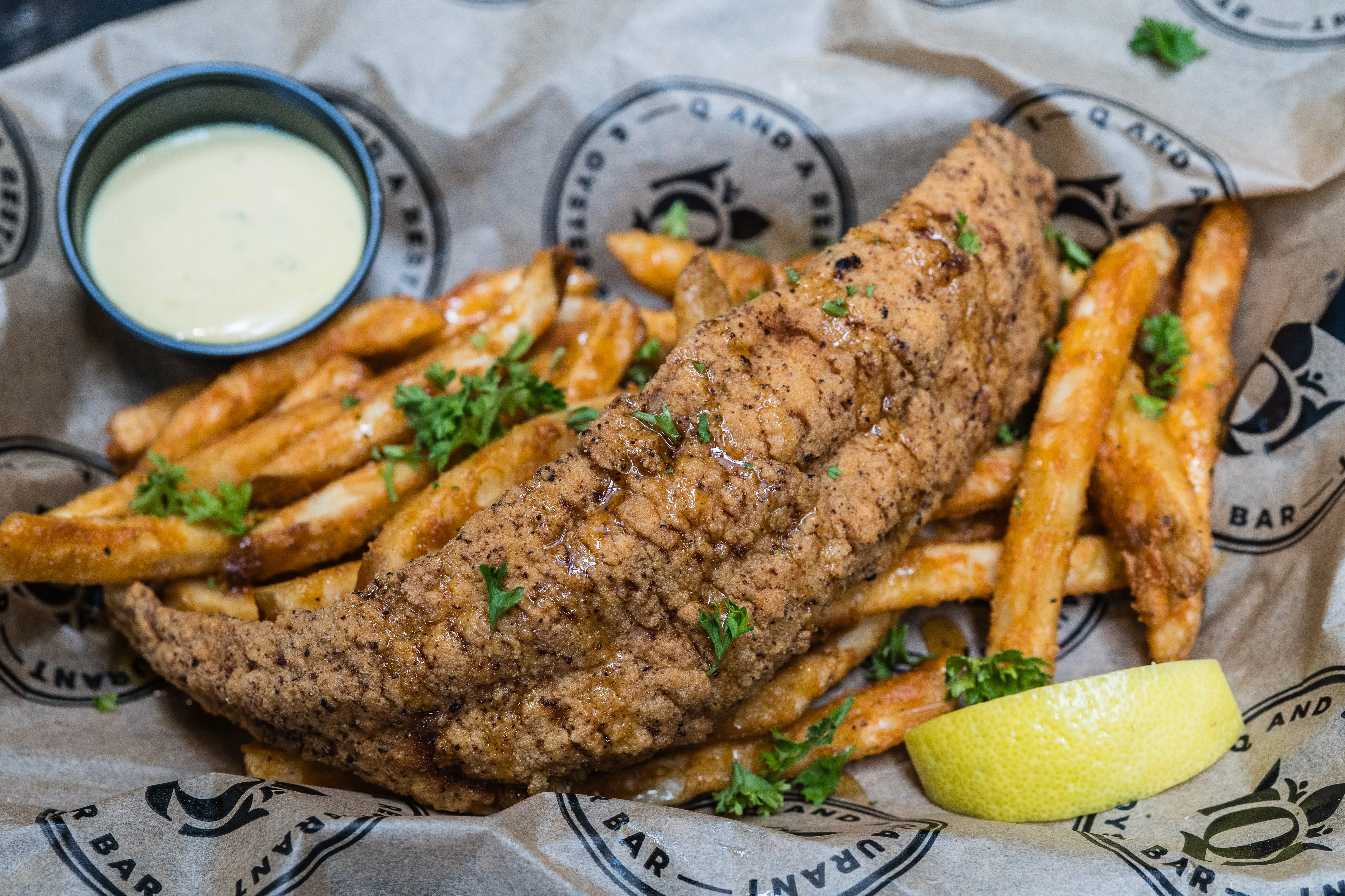 4oz catfish · cajun fries · hot honey