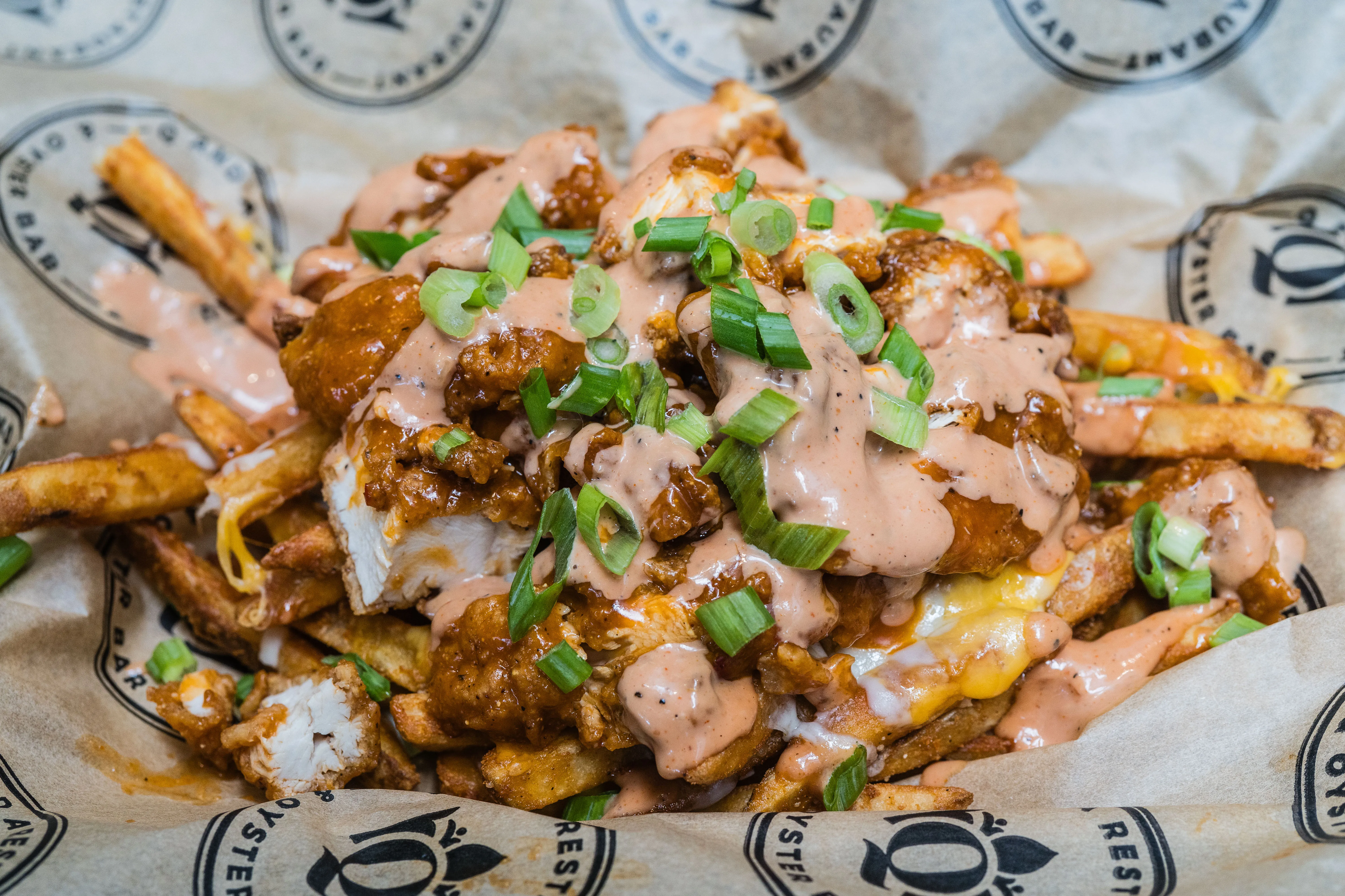 3 tenders · fries · cheddar · LP sauce · green onion