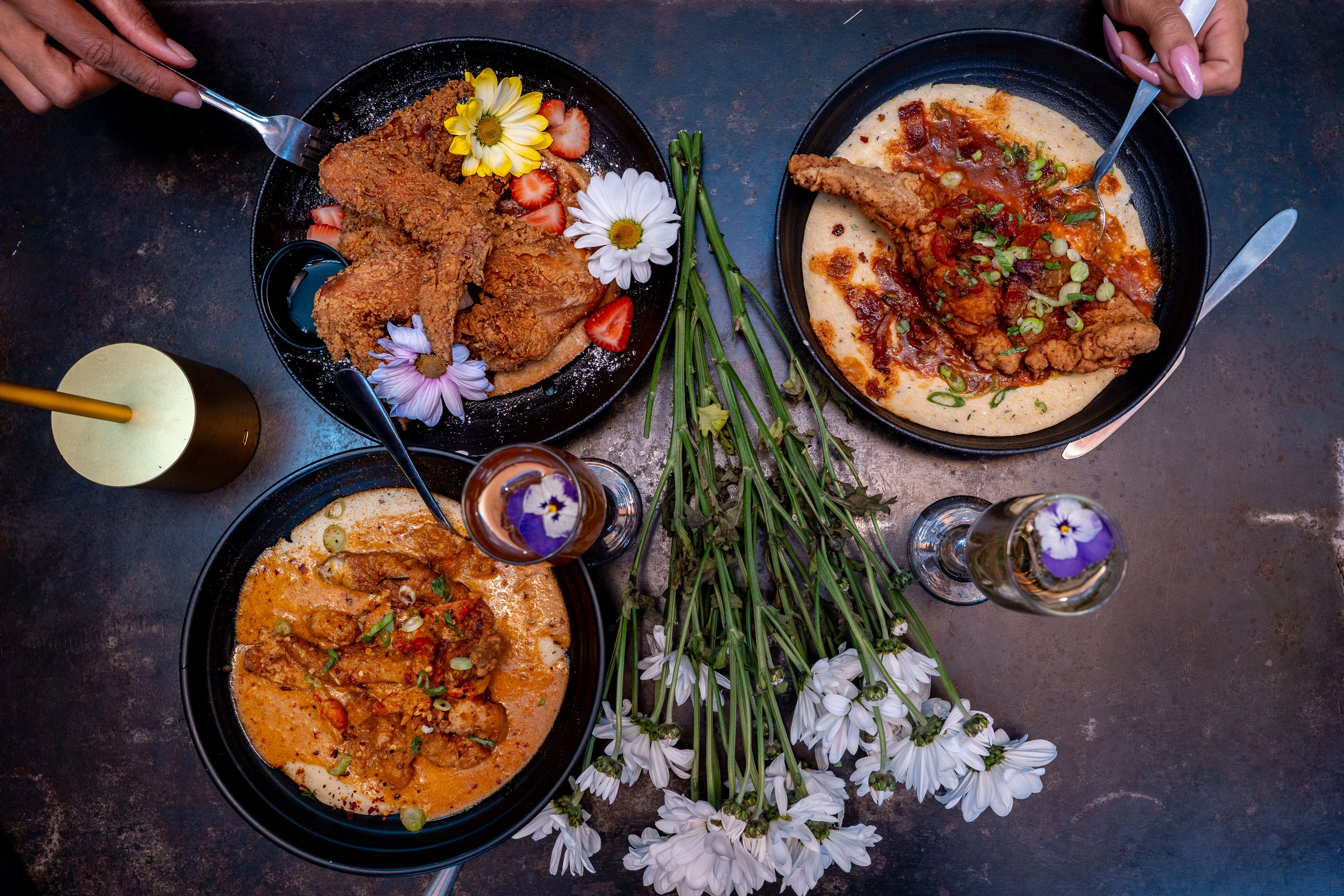 Drop Top Chicken Flock, Catfish N' Grits, and Shrimp N' Grits at Louisiana Purchase brunch