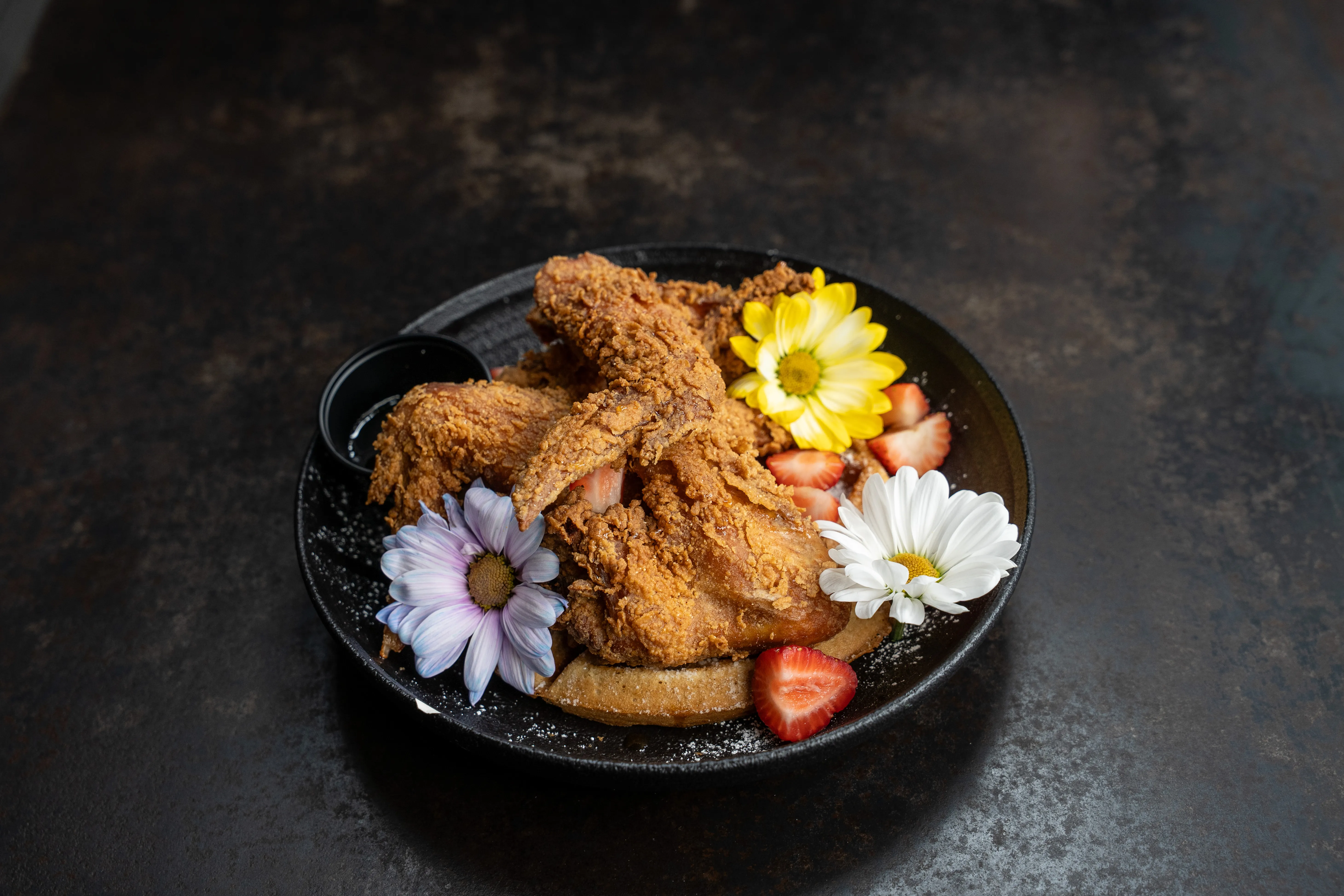 Drop Top Chicken Flock — fried chicken and waffle brunch dish at Louisiana Purchase