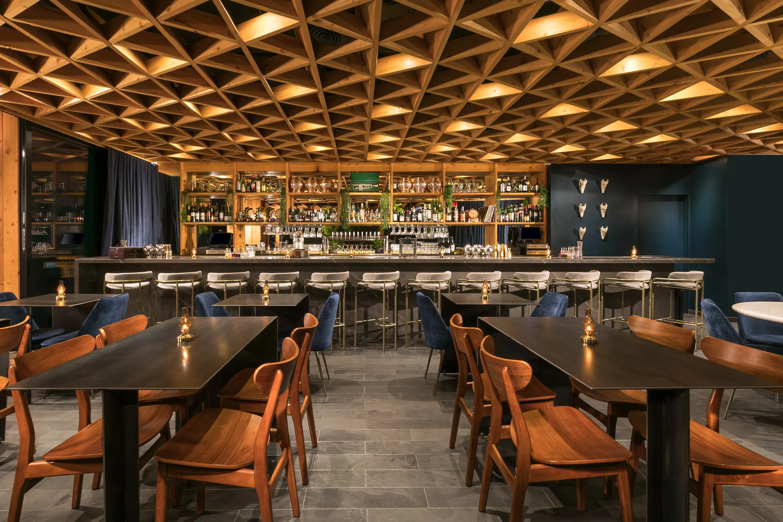 Louisiana Purchase interior — marble bar and timber ceiling